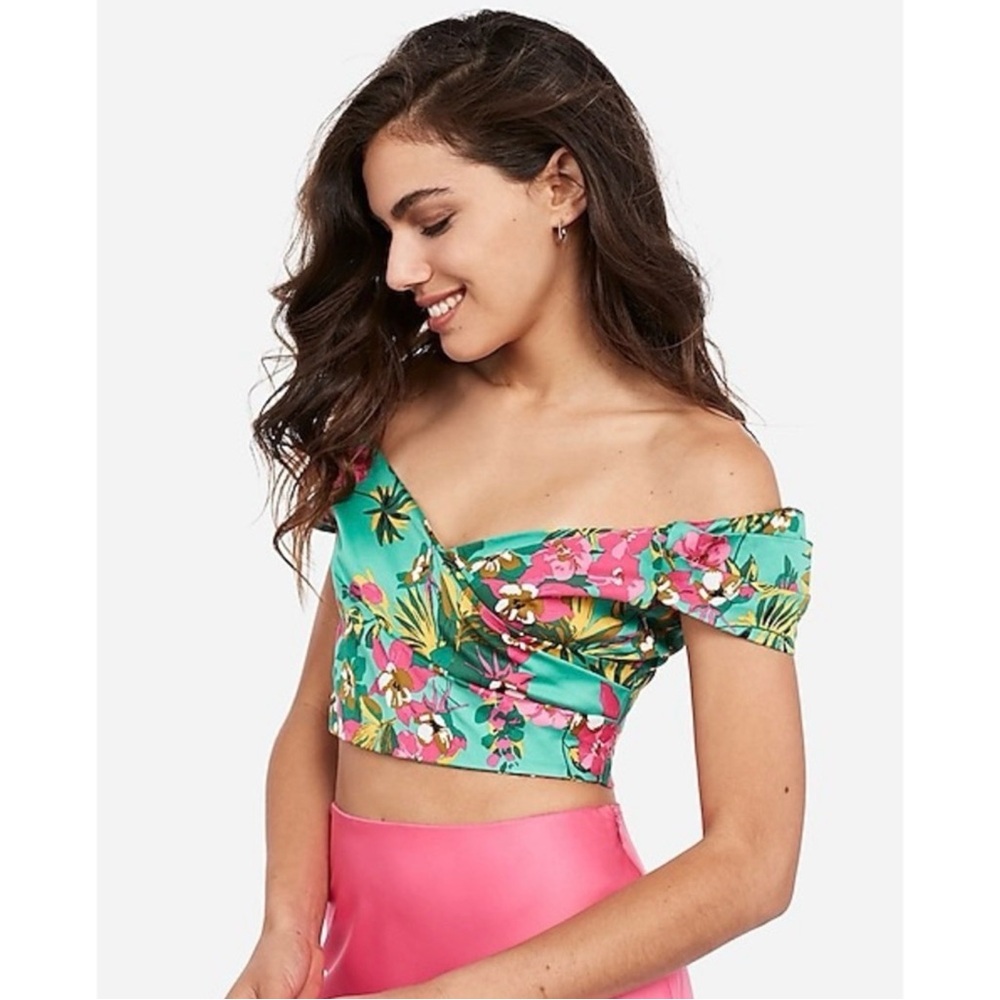 Express x Rocky Barnes Floral Off-Shoulder Crop Top